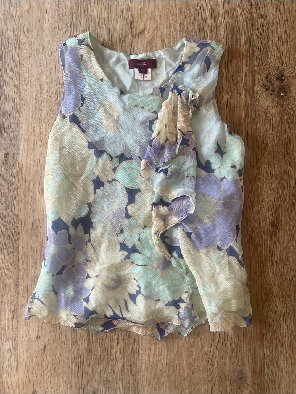 Whistles Floral Ruffle Shell Top - Pastel Blue & Cream